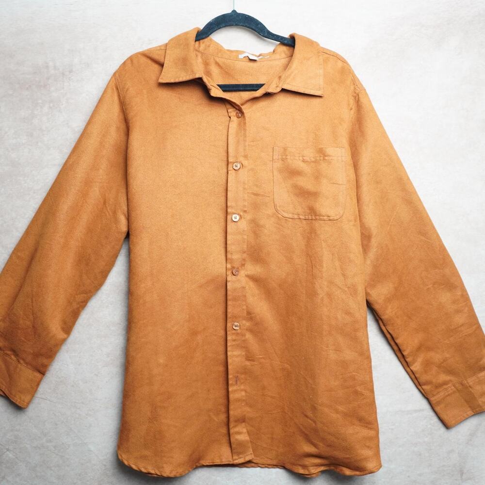 Woman Within Faux Suede Button Up Shirt 1X